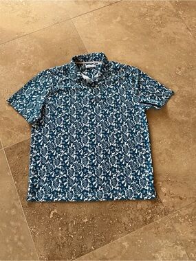 Caribbean Blue & White Floral Polo